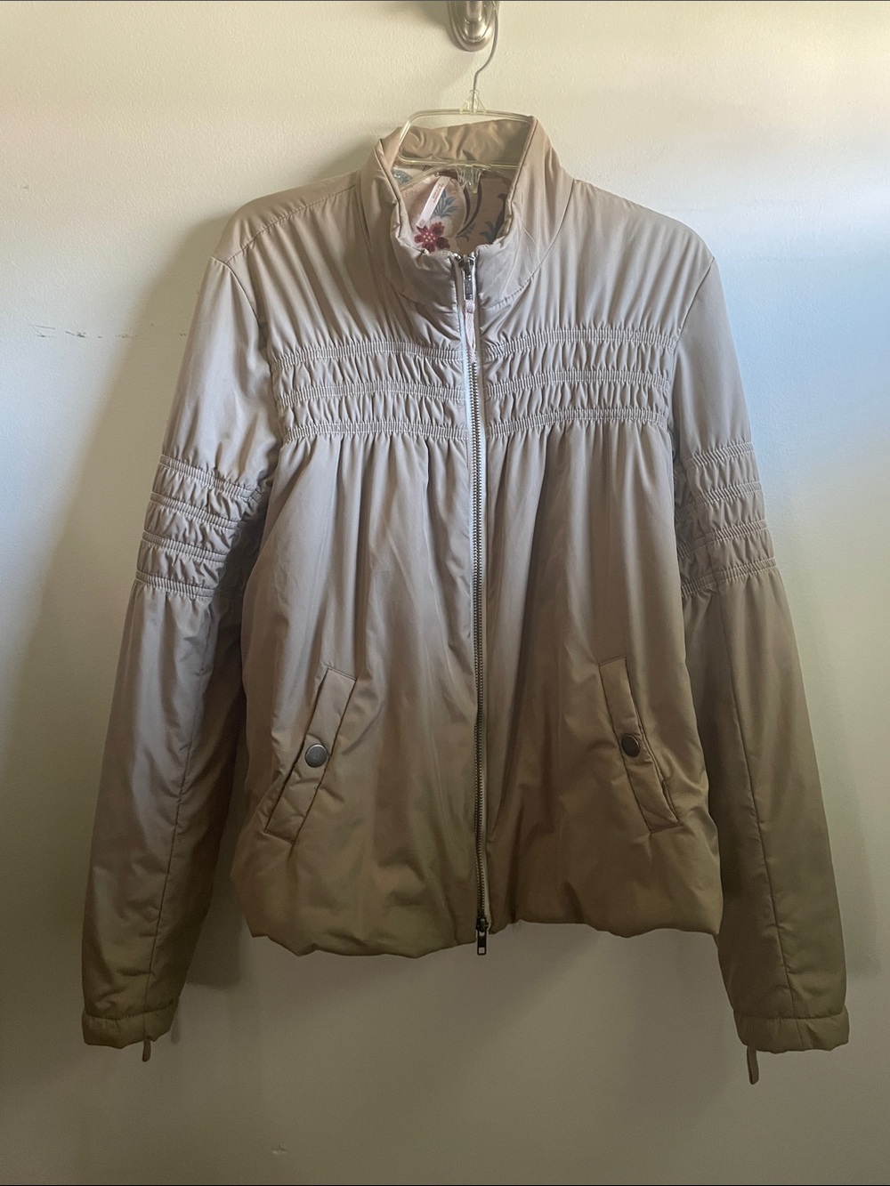 Free People Light Taupe Jacket with Smocked Detail